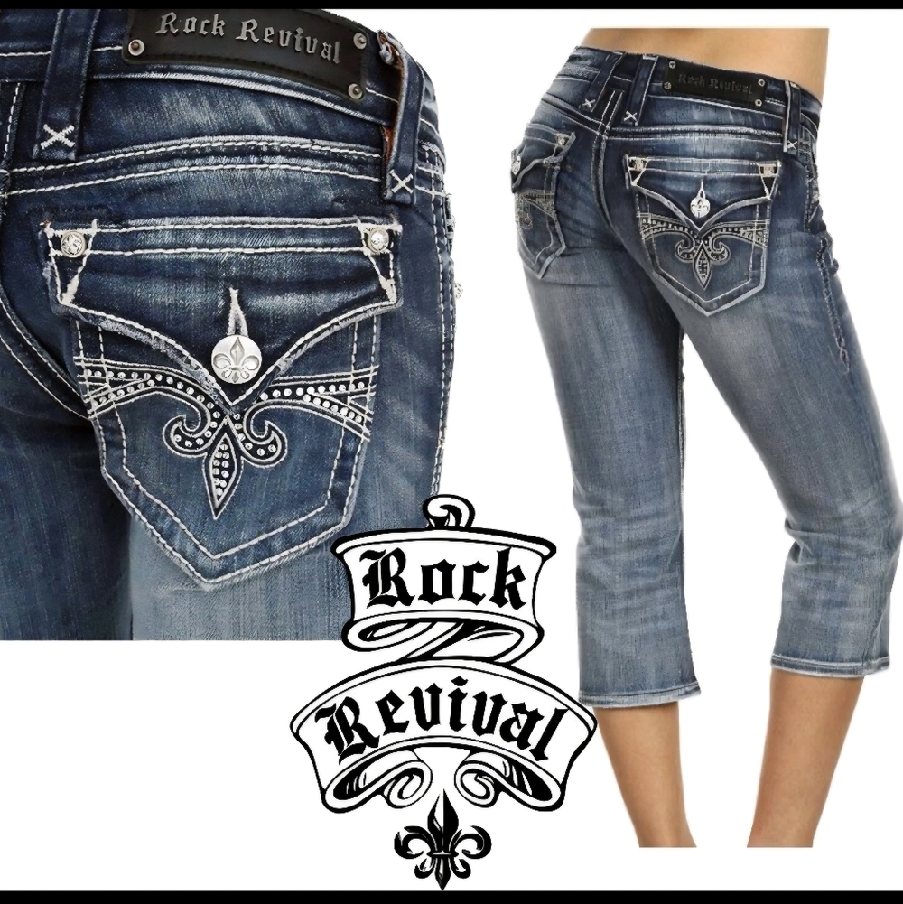 Rock Revival Jeweled Sora Capri Slightly Distressed Jeans size 27